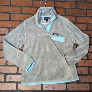 Patagonia Women's M Re-Tool Snap-T Fleece Pullover Heather Gray Sky Blue Trim